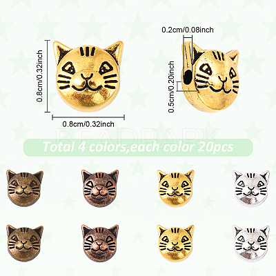 80Pcs 4 Colors Tibetan Style Alloy Kitten Beads TIBEP-YW0002-20-1