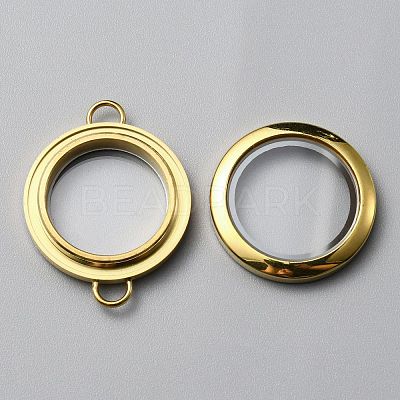 Flat Round 304 Stainless Steel Floating Lockets Connector Charms FIND-WH0032-57G-02-1