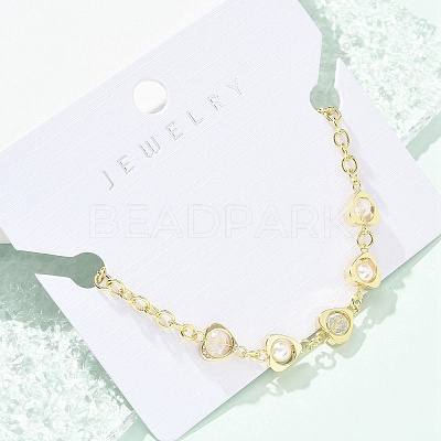 Brass Micro Pave Clear Cubic Zirconia Charm Bracelets for Women BJEW-C083-09G-1