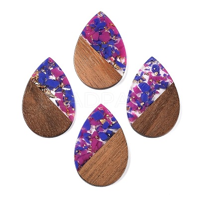 Transparent Resin & Walnut Wood Big Pendants RESI-T058-05G-1