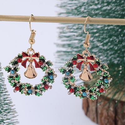 Christmas Wreath & Bell Alloy Rhinestone Pendant Necklaces & Dangle Earrings & Charm Bracelets & Brooch Sets WG06691-09-1
