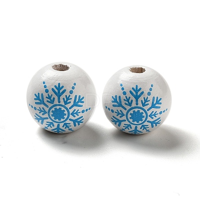 Christmas Snowflake Printed Wood European Beads WOOD-K007-05A-1