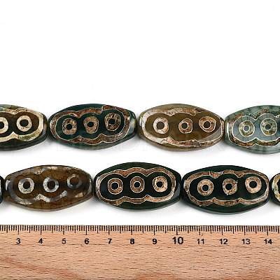 Oval with 3-Eye Pattern Tibetan Style dZi Beads Strands G-NH0001-14C-1