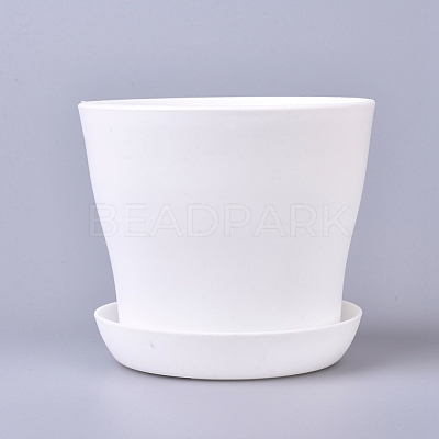 Plastic Plant Pots with Saucers AJEW-WH0112-01G-1