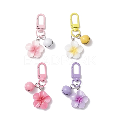 4Pcs Flower Resin & Iron Bell Pendant Decorations HJEW-JM04260-1