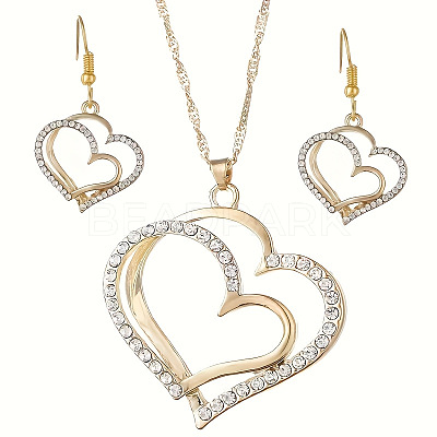 Heart Alloy Crystal Rhinestone Pendant Necklace & Dangle Earring Sets FS-WG8597C-01-1