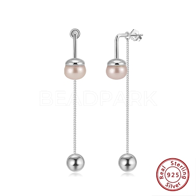 925 Sterling Silver Round Tassel Stud Earrings EJEW-D326-03P-1