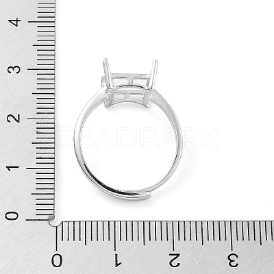 Rectangle Adjustable 925 Sterling Silver Solitaire Ring Settings STER-G042-08P-1