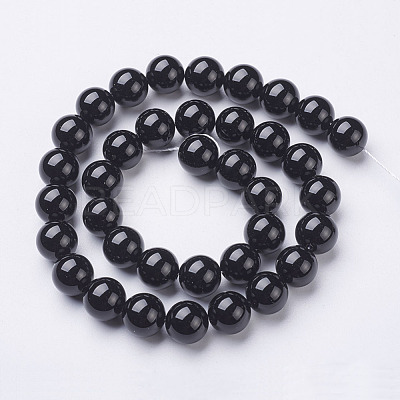 Natural Dyed & Heated Black Onyx Round Beads Strands X-GSR10mmC097-1