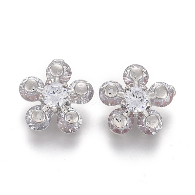 Brass Micro Pave Clear Cubic Zirconia Shank Buttons KK-H738-15P-1