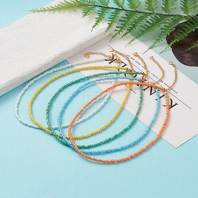 Round Glass Seed Beaded Necklaces NJEW-JN03207-1