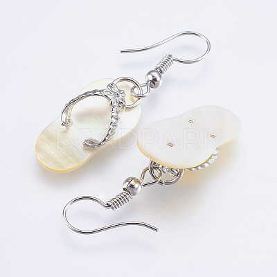 Natural Yellow Shell Dangle Earrings EJEW-F147-G02-01-1