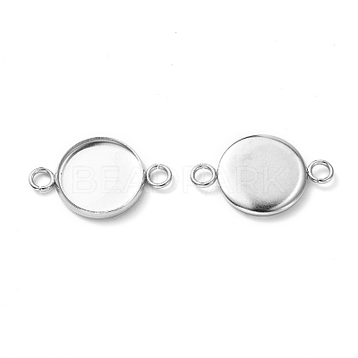 Non-Tarnish Flat Round 304 Stainless Steel Cabochon Connector Settings X-STAS-E079-02-1