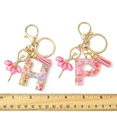Letter A~Z Transparent Glitter Resin Pendant Keychains KEYC-FZ00024-08-1
