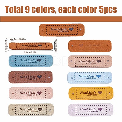 45Pcs 9 Colors PU Leather Label Tags DIY-GF0008-52-1