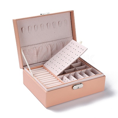 PU Imitation Leather Jewelry Organizer Box with Lock LS-CON-P016-B02-1