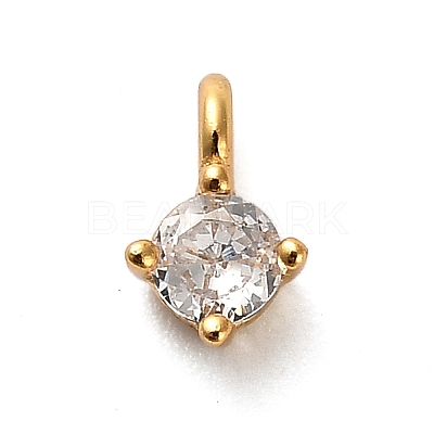 925 Sterling Silver Clear Cubic Zirconia Flat Round Charms STER-U009-07G-01-1
