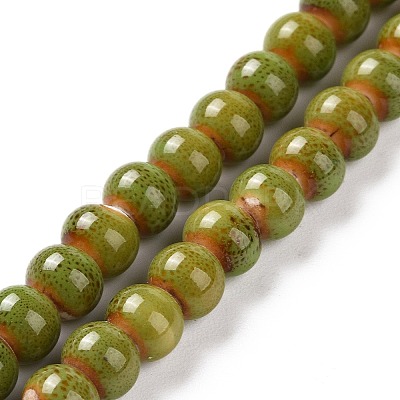 Handmade Fancy Antique Glazed Porcelain Ceramic Round Beads Strands PORC-L019-13mm-10-1