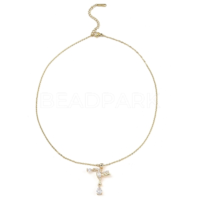 Bird Brass Micro Pave Cubic Zirconia Pendant Necklaces NJEW-E105-20KCG-1
