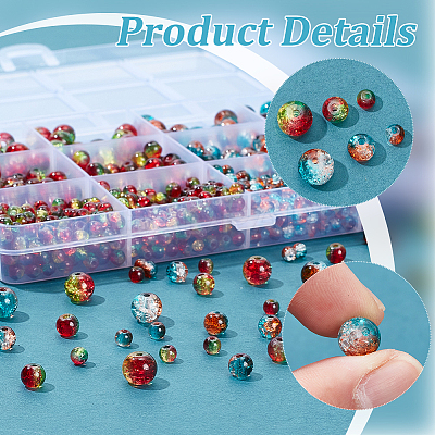1340Pcs 6 Style Two Tone Transparent Crackle Glass Beads Strands GLAA-PH0003-16-1