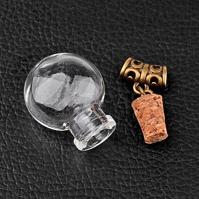 Round Glass Bottle Pendants for Bead Containers X-PALLOY-JF00168-04-1