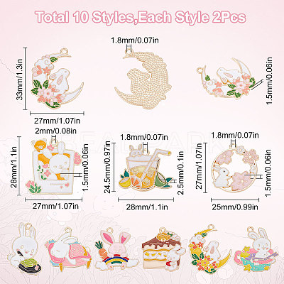 20Pcs 10 Style Rack Plating Alloy Enamel Pendants ENAM-SC0003-25-1