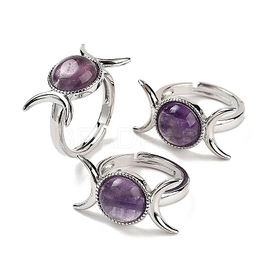 Natural Amethyst Adjustable Rings RJEW-K271-01P-07-1