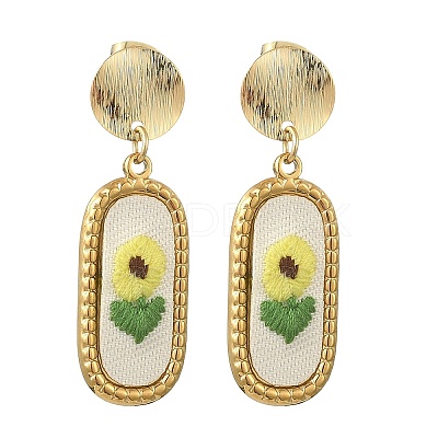 304 Stainless Steel & Cloth Embroidery Stud Dangle Earrings EJEW-JE07298-01-1