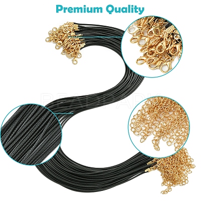 36Pcs Black Waxed Cord Necklace Making NCOR-FS0001-05G-1