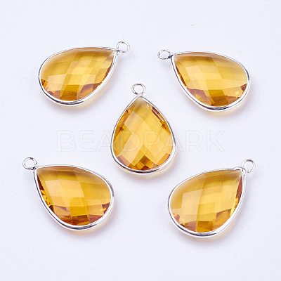 Silver Color Plated Brass Glass Teardrop Pendants X-GLAA-M006-A-20S-1