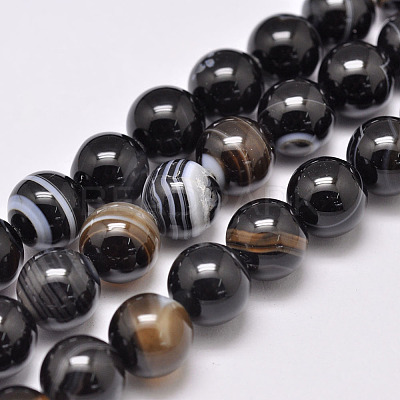 Natural Black Agate Bead Strands G-G962-12mm-12-1