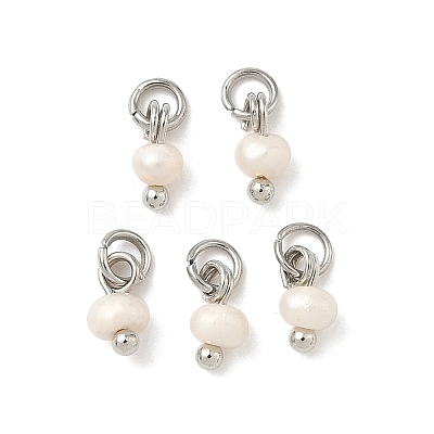 Natural Cultured Freshwater Pearl Rondelle Charms PALLOY-JF04393-01-1