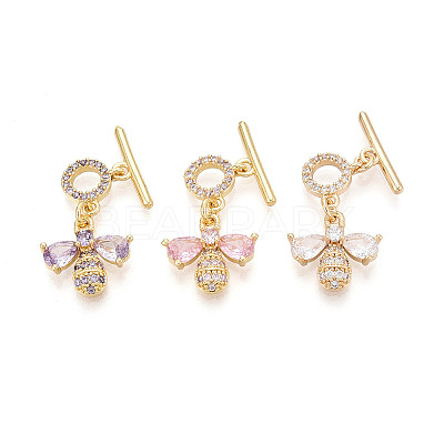 Golden Brass Micro Pave Cubic Zirconia Toggle Clasps KK-B100-039G-1