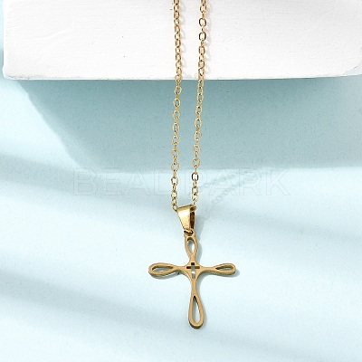 304 Stainless Steel Religion Cross Pendant Necklaces SA-CBAB727-02G-1