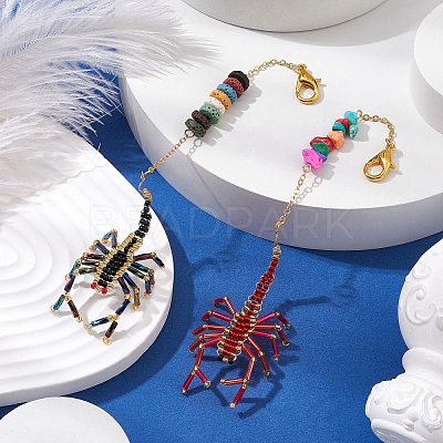 Scorpion Glass Seed Beads Pendant Decoration HJEW-MZ00121-1