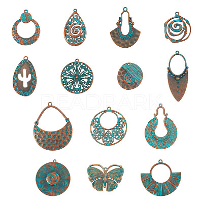 14Pcs 14 Styles Tibetan Style Alloy Pendants FIND-TA0010-61-1