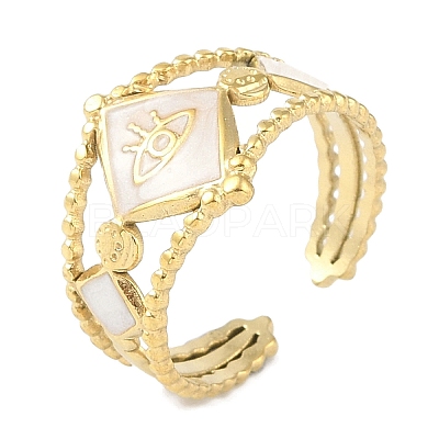 Ion Plating(IP) 304 Stainless Steel Enamel Rhombus with Eey Cuff Rings RJEW-L107-056G-01-1