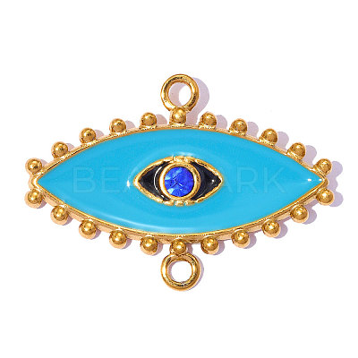 304 Stainless Steel with Blue Enamel & Montana Rhinestone Connector Charms RB-OY001-01G-1-1