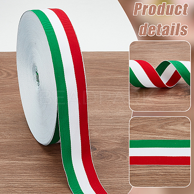 50 Yards Tricolor Polyester Striped Grosgrain Ribbon OCOR-WH0078-199C-1