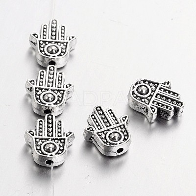 Tibetan Style Alloy Hamsa Hand/Hand of Fatima/Hand of Miriam Beads X-TIBEB-7722-AS-RS-1