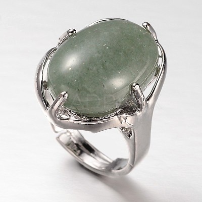 Adjustable Oval Gemstone Wide Band Rings RJEW-L062-01B-1