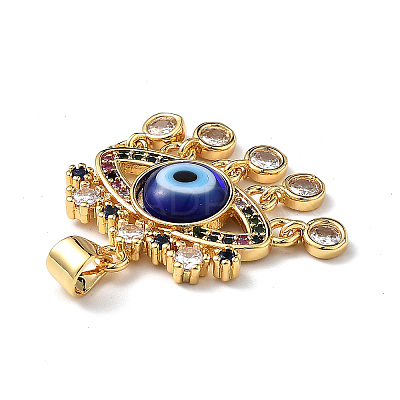 Lampwork Evil Eye Pendants with Colorful Cubic Zirconia ZIRC-L102-13G-06-1