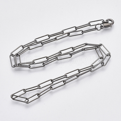 Brass Round Oval Paperclip Chain Necklace Making MAK-S072-04A-B-1