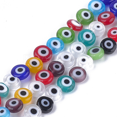 Handmade Evil Eye Lampwork Beads Strands X-LAMP-S191-02A-13-1