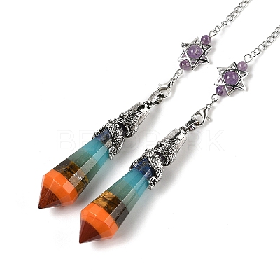 Natural & Synthetic Mixed Stone Cone Dowsing Pendulum Big Pointed Pendants AJEW-Z041-01I-AS-1