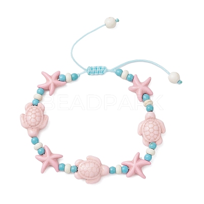 Starfish & Turtle Synthetic Turquoise Beads Braided Bead Bracelets for Women BJEW-JB12130-01-1