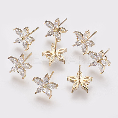 Brass Cubic Zirconia Ear Stud Findings X-KK-S336-29G-1