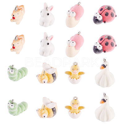 16Pcs 8 Styles Flocking Resin Pendants RESI-TA0004-16-1
