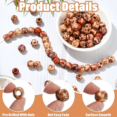 100Pcs Printed Wooden Dyed Beads WOOD-YW0001-56-1