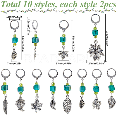 Leaf Alloy & Glass Pendant Locking Stitch Markers HJEW-SC00083-1